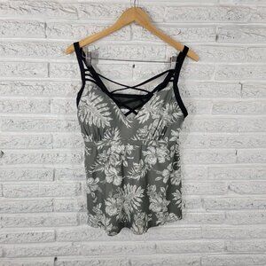 Skye Womens Swim Top 1X Plus Bra Green Floral Lattice Neck FLO199E